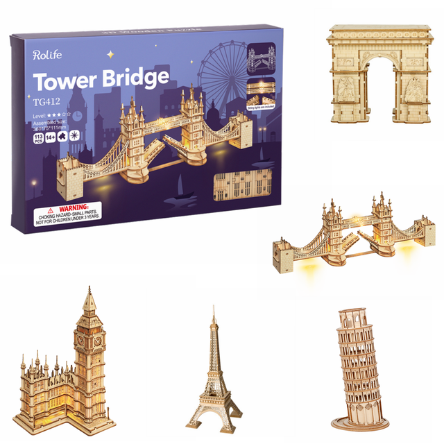 Robotime Jogo De Puzzle De Madeira Diy 3d Torre Da Ponte, Big Ben